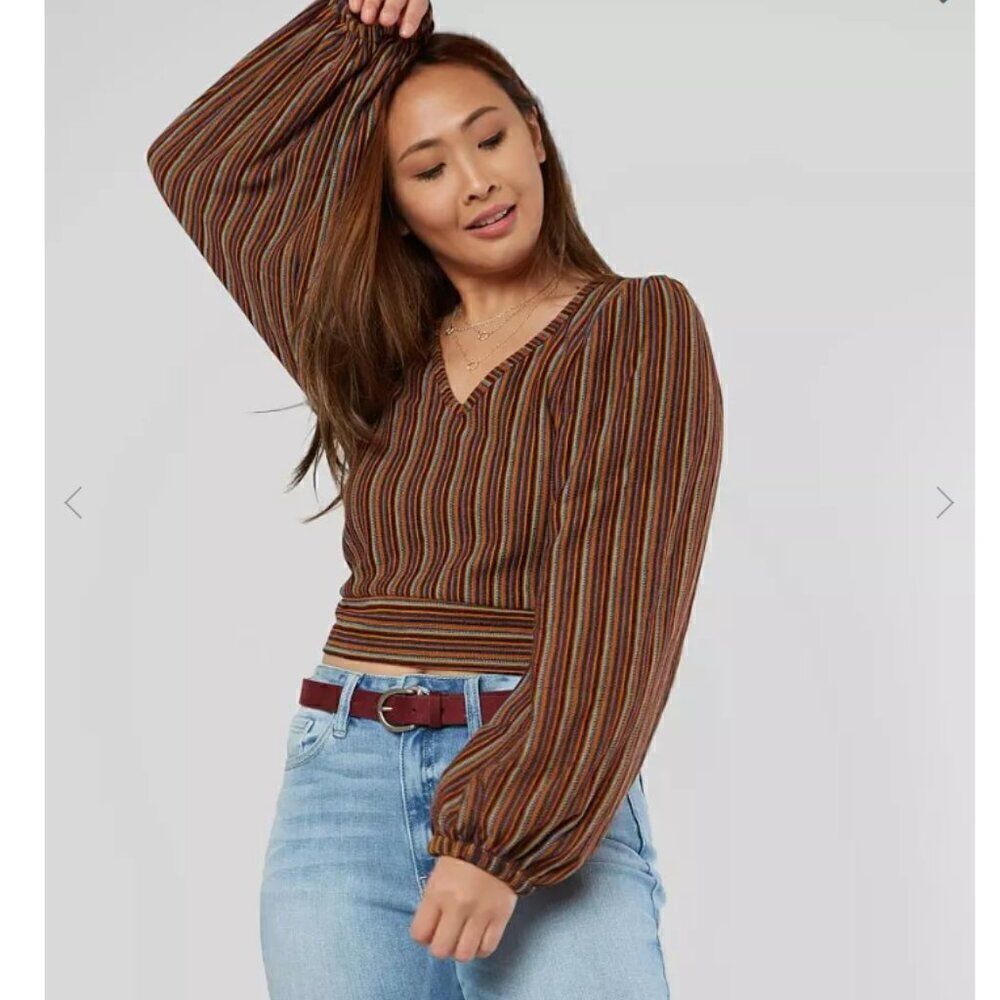 FREE PEOPLE Autumn Nights Cropped Top Striped Size Small